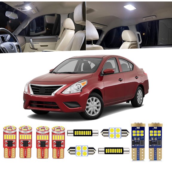 10 Piece Car Interior LED Lights Kit for Nissan Versa 2012-2020 Interior LED Light Bulbs Packag Kit+ License Plate Light Bulb+ Install Tool