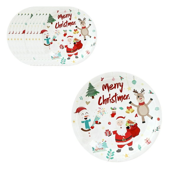 10-Piece Christmas Paper Plates Set – 7 in Disposable Dinner Plates with Santa, Reindeer, Snowman Designs for Holiday Parties and Winter Events