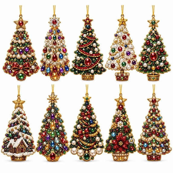 Tree Of Gold 10-Piece Christmas Tree Pearl Diamond Art Christmas Ornament Kit ...