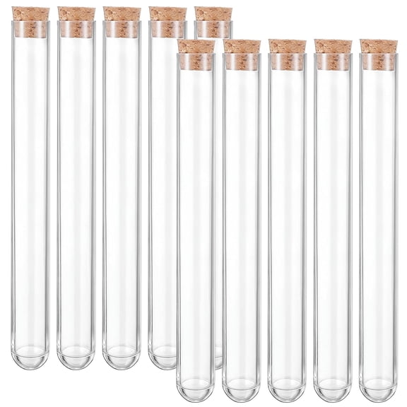 10 Piece Clear Test Tubes with Cork Stoppers 16x150mm(15ml) Round Bottom Test Tube Containers Transparent Plastic Vials with Seal Cap for Jewelry Seed Beads Liquid Storage