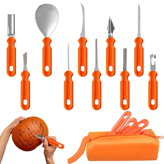10-Piece Clearance Under $7 Pumpkin Carving Tool Set Pumpkin Carving Kit For Workshop, Stainless Steel Stainless Orange
