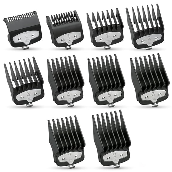 10-Piece Clipper Guard Set, Black Professional Clipper Guard Set Compatible with Most Wah*l Clippers (1.5-25mm)