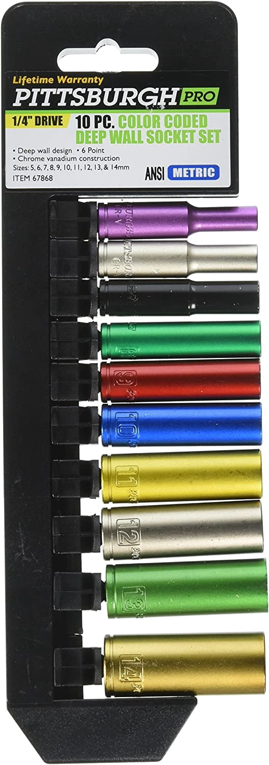 10 Piece Color Coded 1/4 Drive Deep Wall Metric Socket Set - Walmart.com