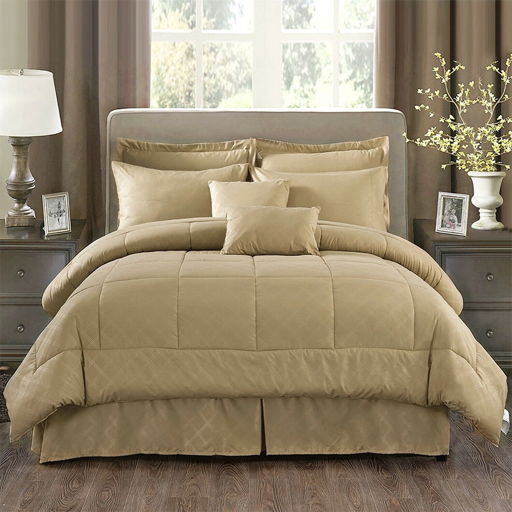 10 Piece Comforter Set Complete Bed in a Bag Comforter Twin Taupe