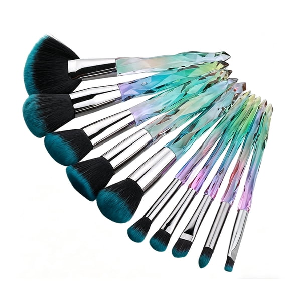 10-Piece Crystal Makeup Brush Set Transparent Diamond Handle Fan-Shaped