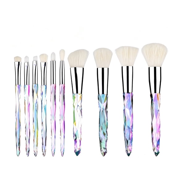 10-Piece Crystal Makeup Brush Set Transparent Diamond Handle Fan-Shaped
