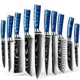 thumbnail image 1 of 10-Piece Damascus Pattern Kitchen Knife Set with Blue Resin Handles, High Carbon Steel Chef Knives, Ultra Sharp Multi-purpose Cooking Knives for Home & Restaurant Use, 1 of 15