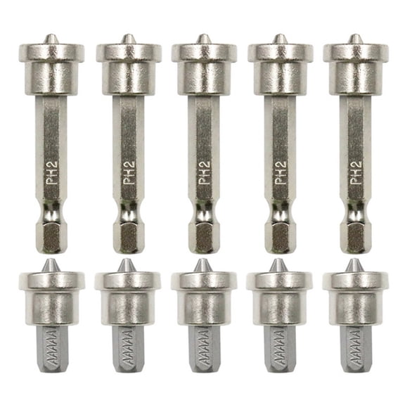 10-Piece Depth-Stop Drywall Screwdriver Bit Set for Plasterboard Screws, PH2 Hex Shank, 25 mm and 50 mm Lengths, Tool Steel Construction