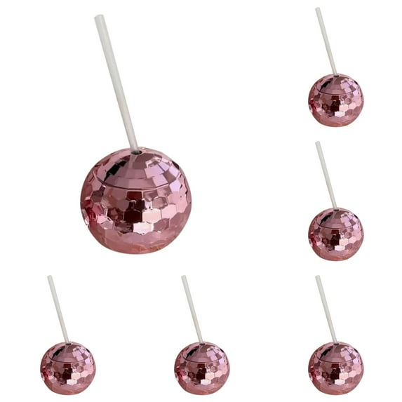 10-Piece Disco Ball Cup Set with Lid, Straw - Mirrored Drink Bottles for Bar Party Supplies, Reusable Party Cups