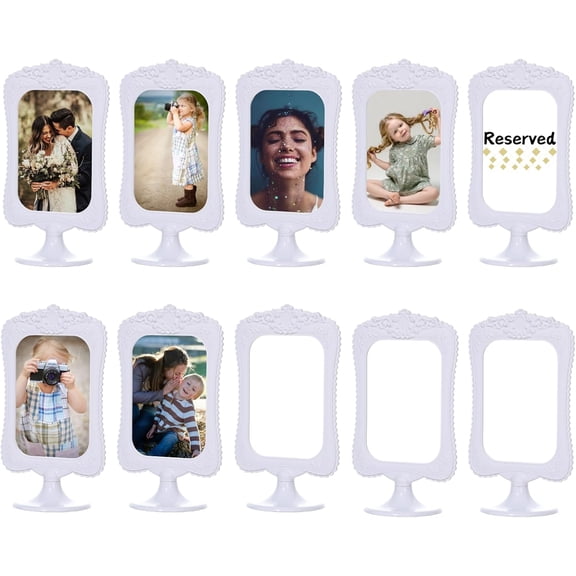 10-Piece Double Sided 4x6 Photo Frame Set - Tabletop Stand Up Frames Holds 2 Pictures, Plastic Base for Wedding, Bridal Table, Home & Office Decor (White)