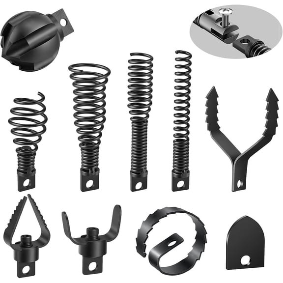 10-Piece Drain Snake Drill Attachment, Cutters Tackle Any Clog with Precision, Compatible with 50FT/75FT/100FT AC Drain Cleaning Machine,Suitable for 5/16-inch to 3/4-inch Drain Snake Cable