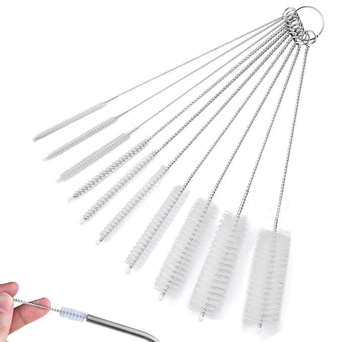 10-Piece Durable Bottle Cleaner Brush, Straw Cleaner Brush Set, Reusable Cleaning Tools with Stainless Steel Wire + Nylon Bristles Ideal for Water Bottles, Glasses, Straws, Tumblers
