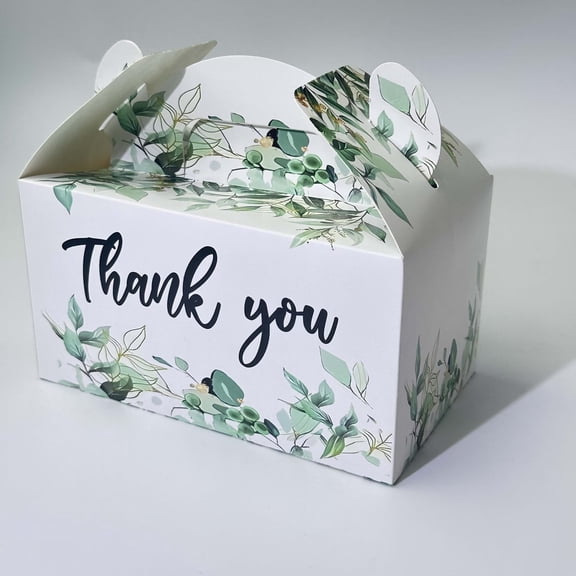 10 Piece Eco-Friendly Party Favor Box Set with Pitched Roof Design - Green Leaf Pattern for Weddings, Anniversaries, Kids' Celebrations, and Small Business Gift Packaging