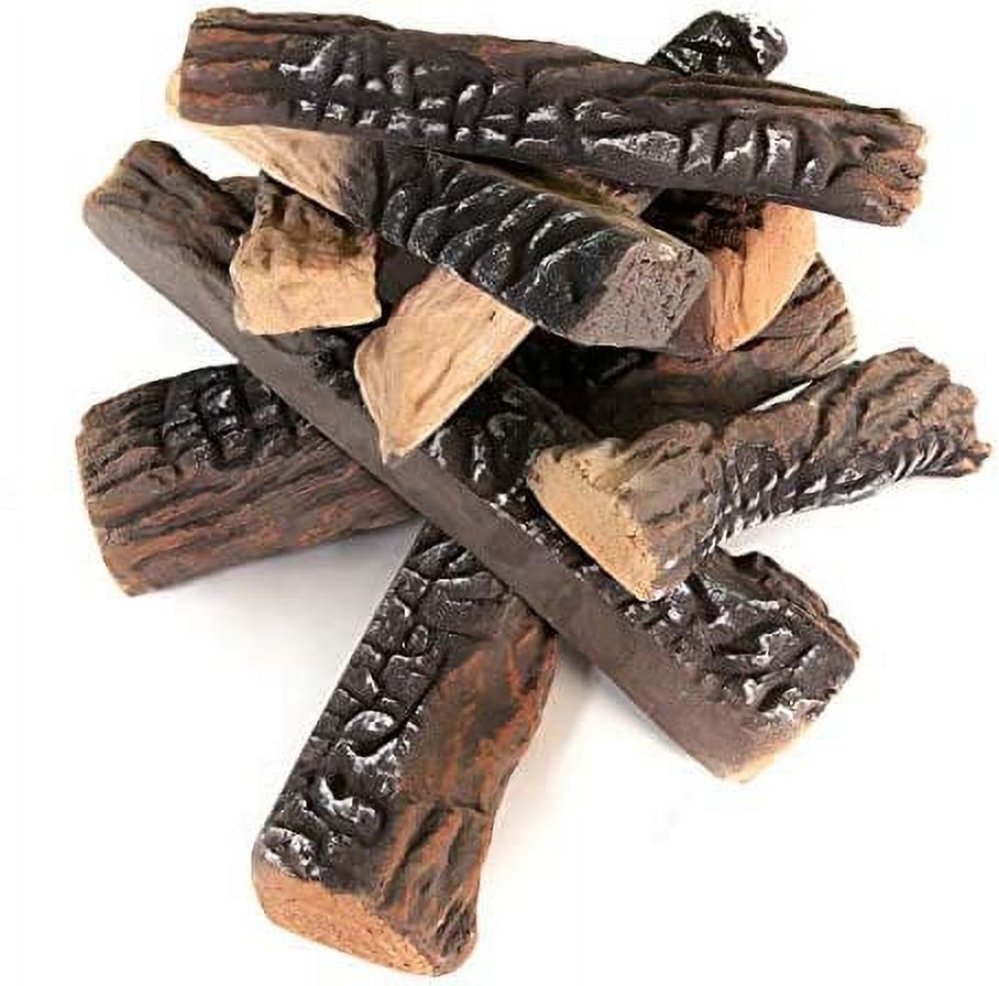 10 Piece Fireplace Logs, Ceramic Wood Fireplace Log Set for Propane