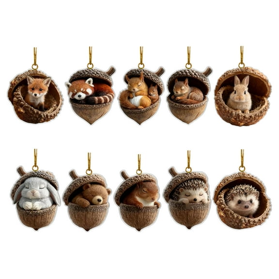 10-Piece Forest Animal 2D Acrylic Ornaments Set, Cozy Christmas & Home/Party Decorations, New Animal-Themed Hanging Decor For Forest Animal Enthusiasts