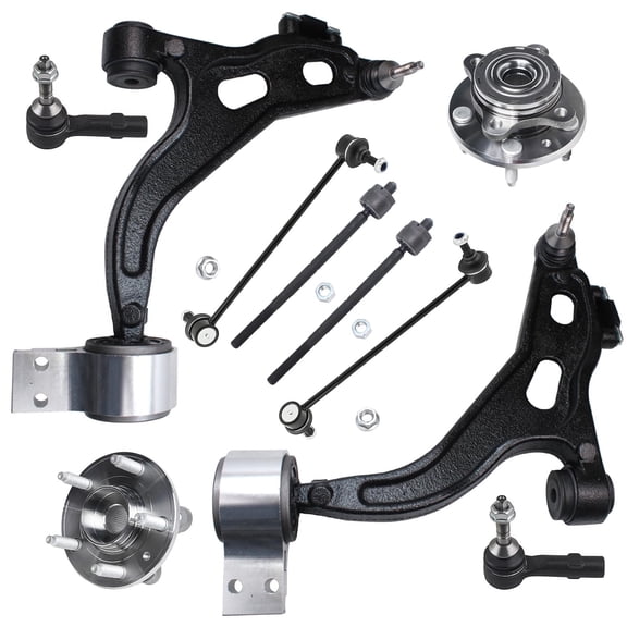 Detroit Axle - 10pc AWD Front End Suspension Kit for 2005-2007 Ford Freestyle Five Hundred Mercury Montego, 2 Lower Control Arms Ball Joint 4 Tie Rods 2 Sway Bars 2 Wheel Bearing Hubs Replacement