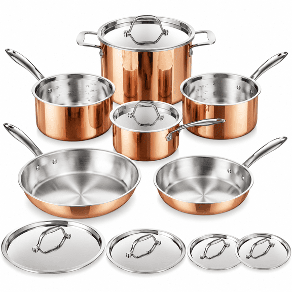 10-Piece Fully Clad Tri-Ply Stainless Steel Cookware Set, Copper Finish