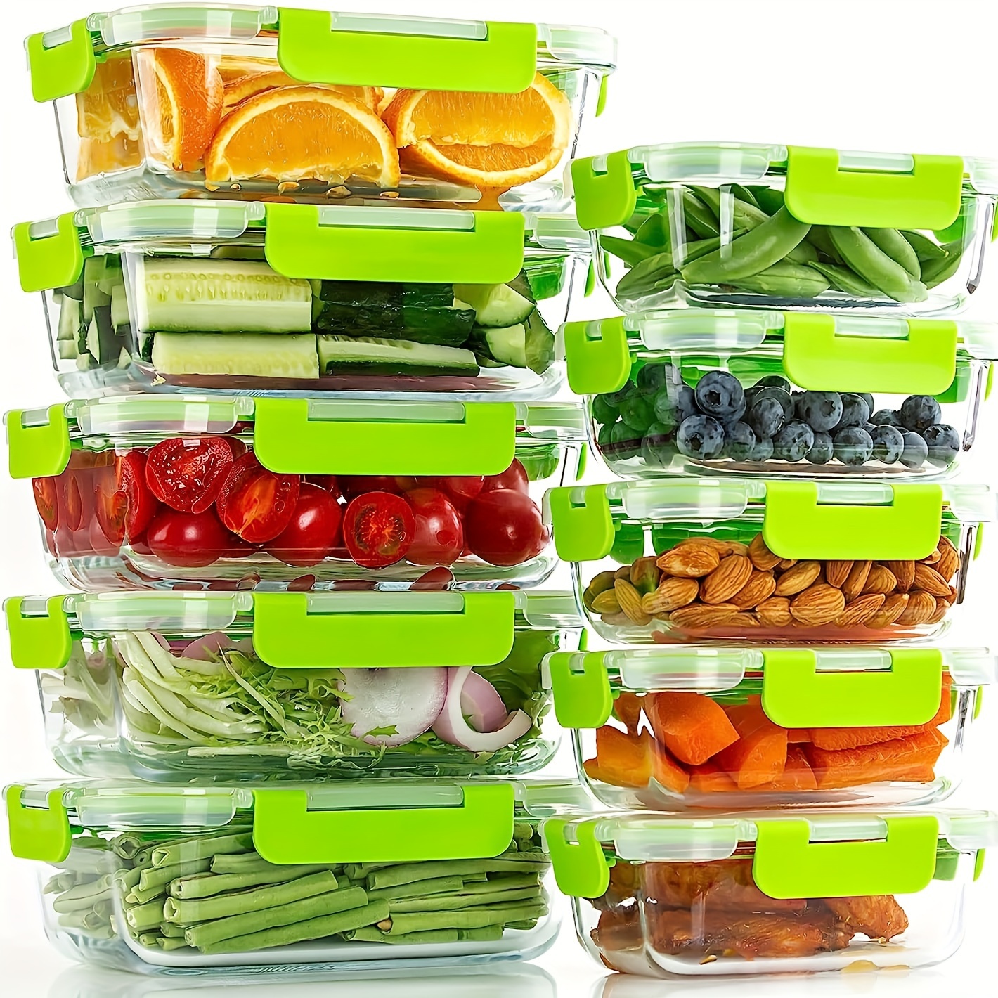 10Piece Glass Food Storage Set with Leakproof Lids BPAFree