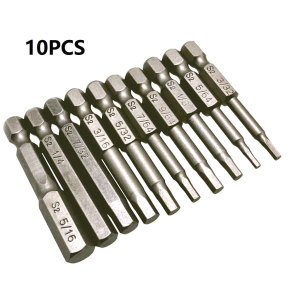 10-Piece Hex Shank Screwdriver Bit Set with Magnetic Tips and Quick-Release Mechanism for Electric & Hand Screwdrivers, 50mm Length, Alloy Steel, Includes 1.987.94mm Sizes (1/4" Shank)