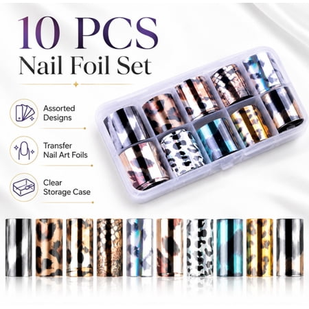 10 Piece Holographic Nail Foils Set, Starry Sky Nail Art Transfer Stickers for Manicure Designs, TIKA