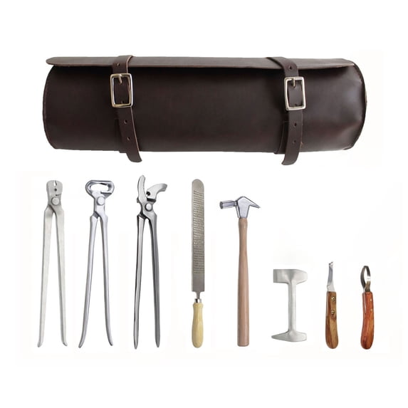 8 Piece Horse Shoe Farrier Hoof Grooming Tool Nipper Kit w/ Leather Bag 98499C