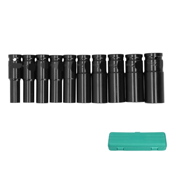 10-Piece Impact Socket Set, Chrome Vanadium Steel, Manual Extend HEX for Pneumatic/Electric Wrench, Car Repair Maintenance - Includes Plastic Box