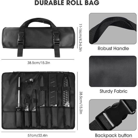 10-Piece Japanese Stainless Steel Kitchen Knife Set with Sharpening Rod, Oxford Storage Bag & Finger Guards, Dishwasher Safe Chef Knives for Home Camping Outdoor Cooking