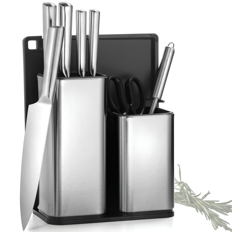 Photo of Modern steel kitchen knives set in knife block