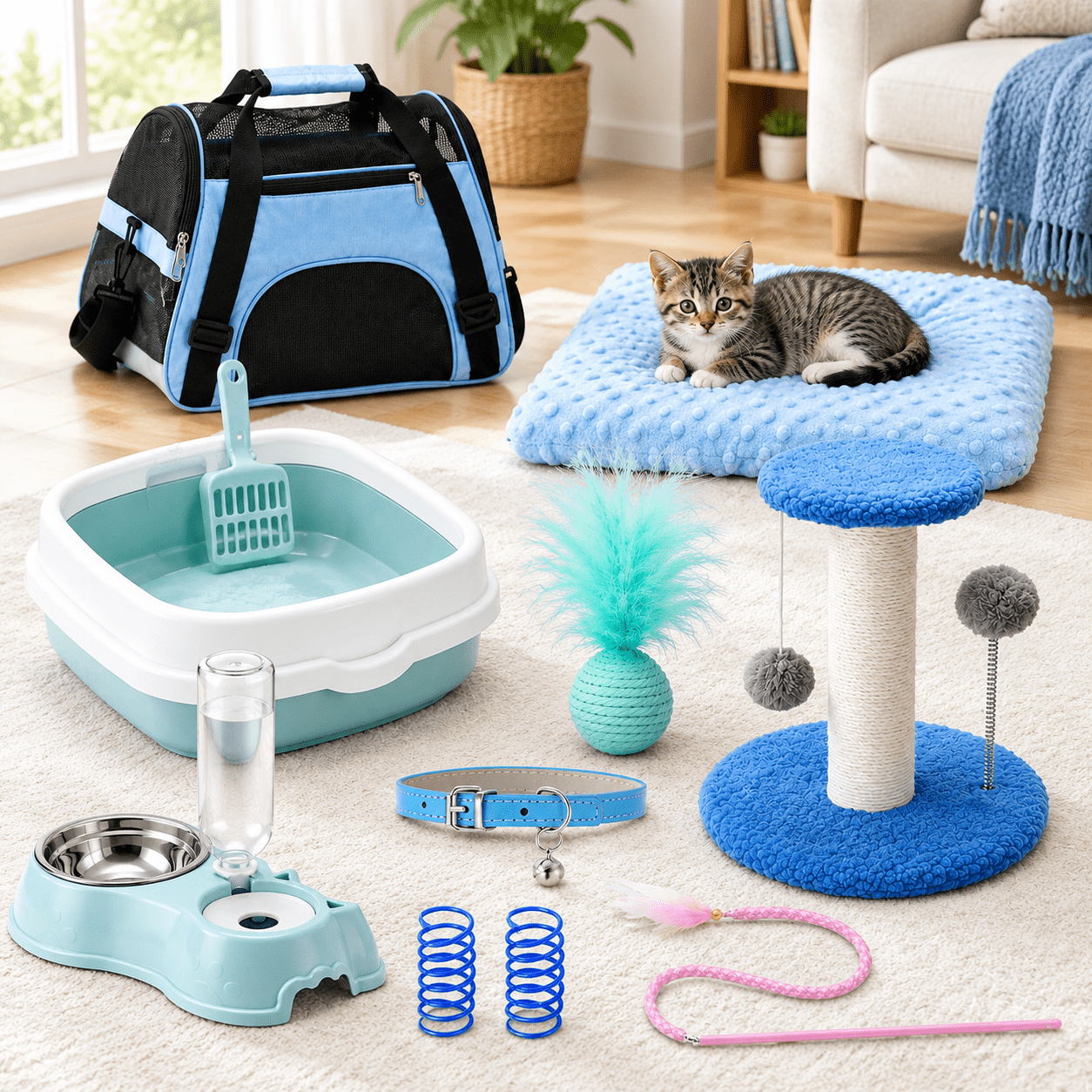 10-Piece Kitten Starter Kit for Indoor Cats, Classic Blue, Medium ...