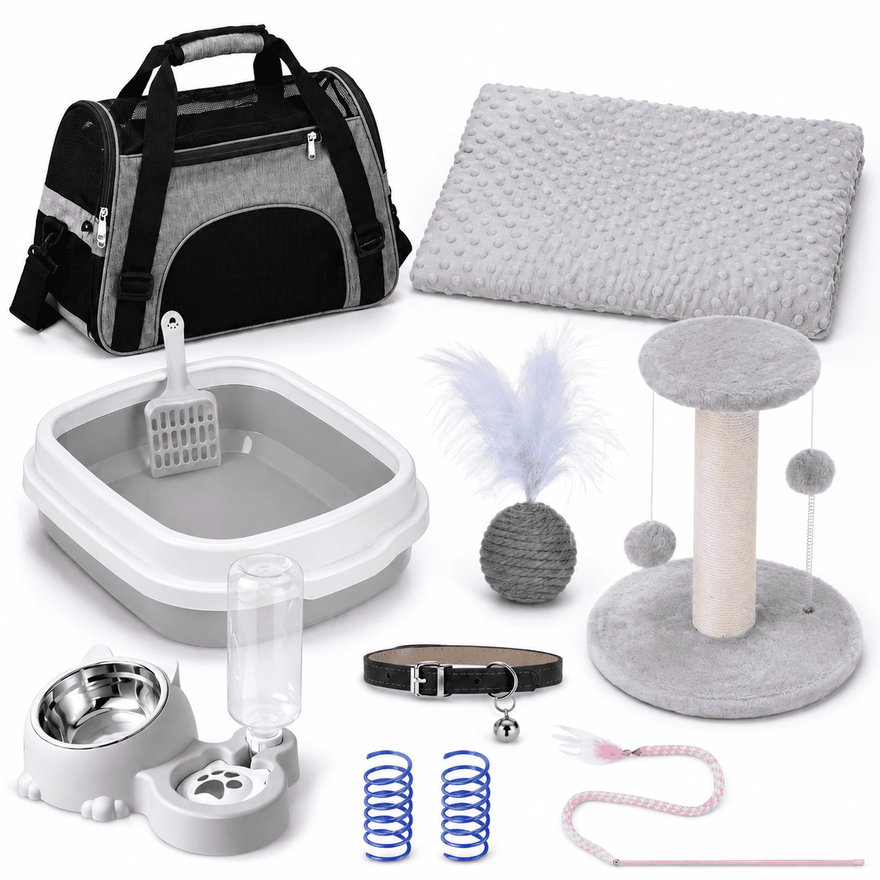 10-Piece Kitten Starter Kit for Indoor Cats, Cute Gray, Medium ...