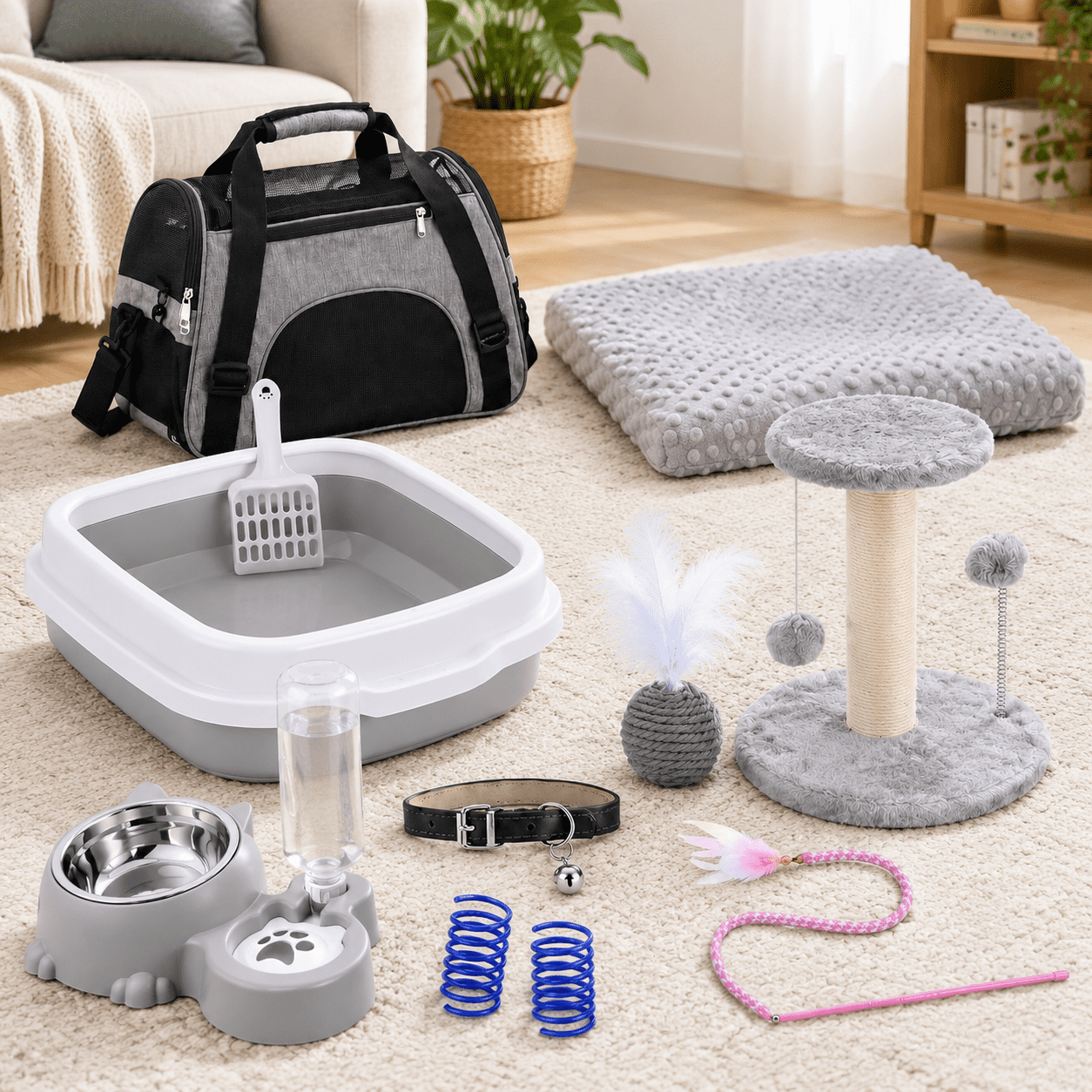 10-Piece Kitten Starter Kit for Indoor Cats, Cute Gray, Medium ...