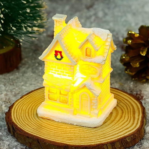 ​10-Piece LED Lighted Christmas Village Set - Miniature Resin Houses with Warm White Lights, Tabletop Winter Holiday Decor (Batteries Not Included)​​ G