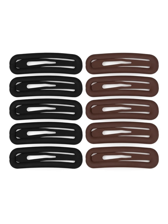 10-Piece Large Snap Hair Clips for Women, 2.8 in Soft-Touch Metal Barrettes, Black & Dark Brown