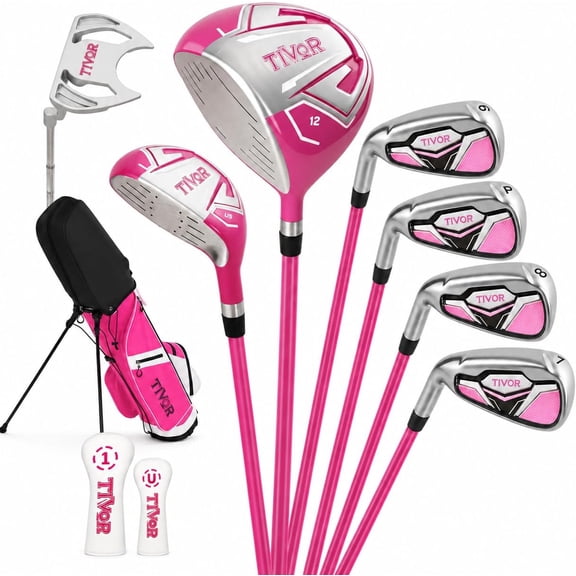 10-Piece Left Hand Golf Club Set for Women,with 460CC Forgiving Driver, Hybrid, 6/7/8 Irons, PW, Alignment Putter, 78g Graphite Shafts & Stand Bag,Pink