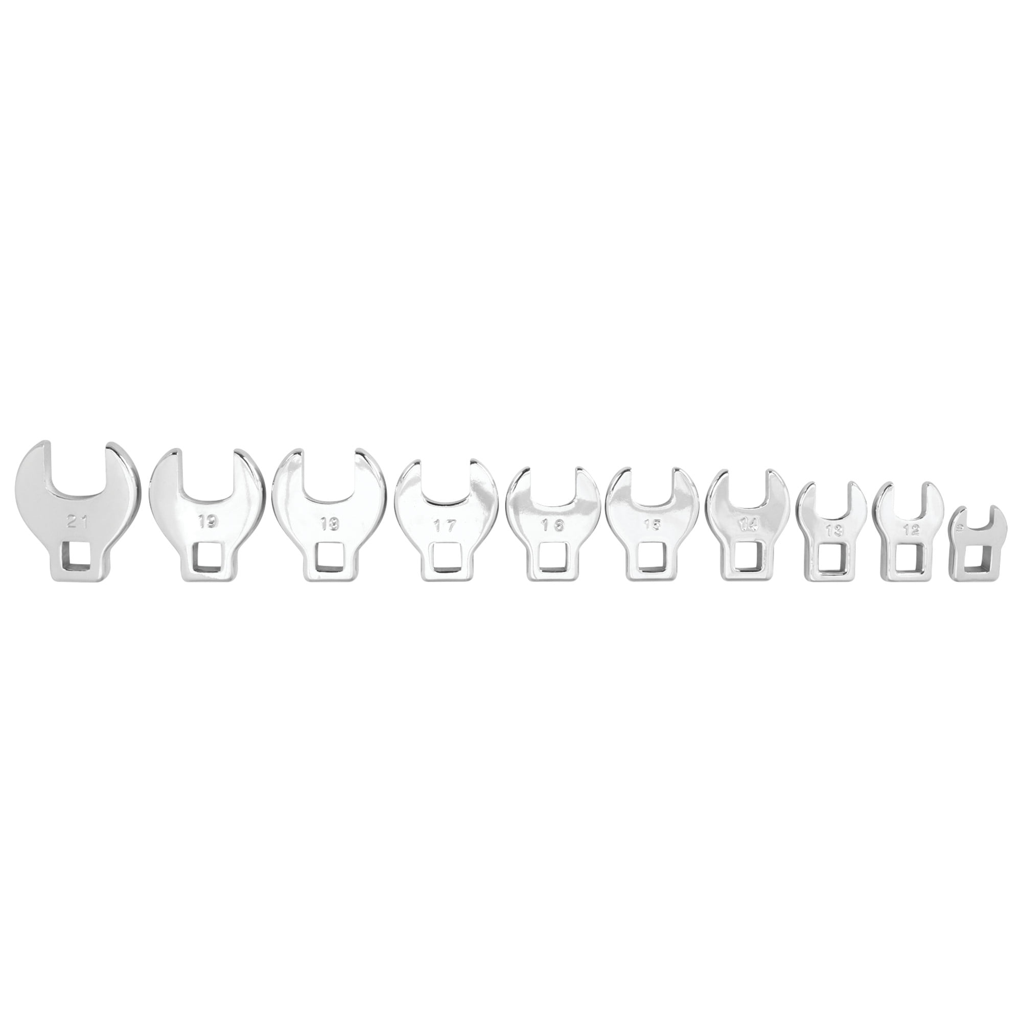 Performance Tool W452 10-Piece Metric Crowfoot Wrench Set - Hard to Reach Fasteners, Heat Treated Alloy Steel, Chrome Finish, Metric Sizes 10-21mm