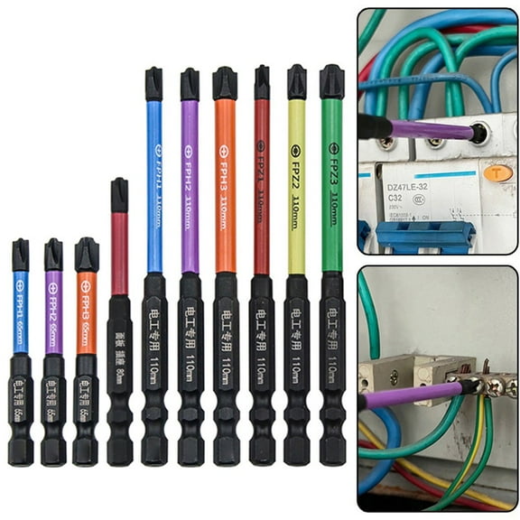 10-Piece Magnetic Screwdriver Bit Set for Electrician FPZ Cross Head Bits with 1/4 Inch Hex Shank 2.55-4.33 Inch Length for Socket Switch Circuit Breaker