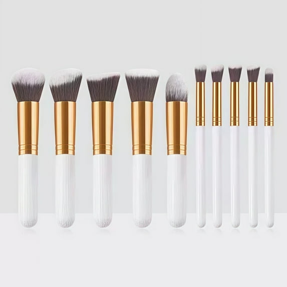 10 Piece Makeup Foundation Brush Set with Soft Synthetic and Wooden Handle for Liquid Powder Application