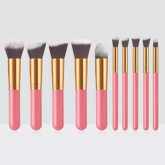10 Piece Makeup Foundation Brush Set with Soft Synthetic and Wooden Handle for Liquid Powder Application
