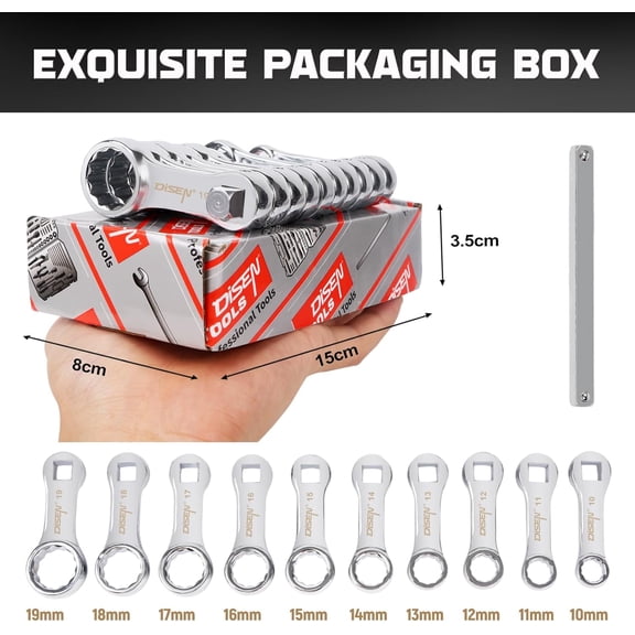 10-Piece Metric Torque Wrench Adapter Set (10-19mm) - Chrome Vanadium Steel, 3/8-inch Square Drive Torque Adapter, Extension Rod Repair Tool, Color Box Packaging