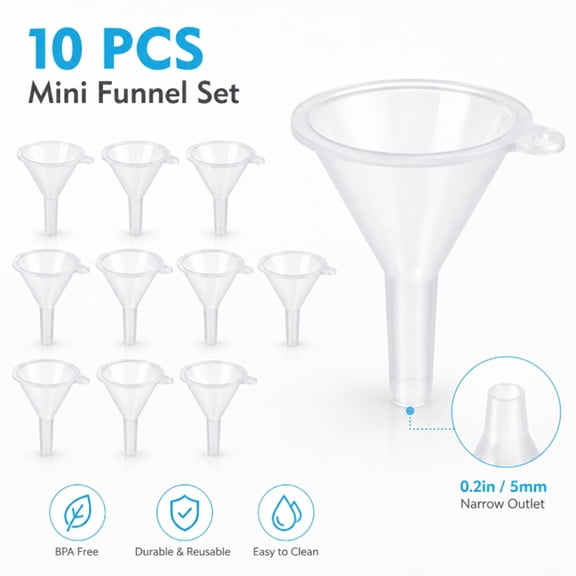 10 Piece Mini Plastic Funnels, Small Liquid Transfer Funnels for Perfume and Diffuser Bottles, TIKA