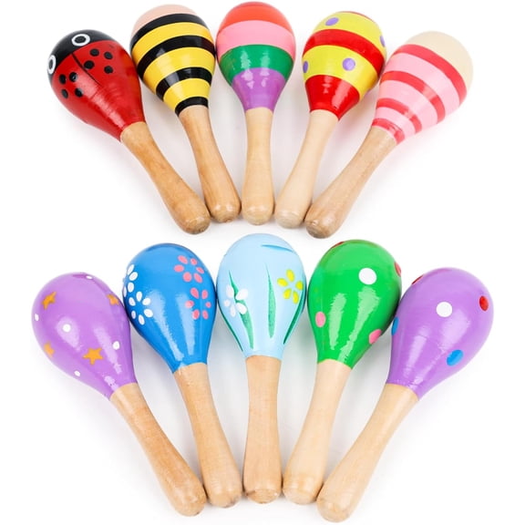 10 Piece Mini Wooden Maracas Percussion Rhythm Learning Instrument Set