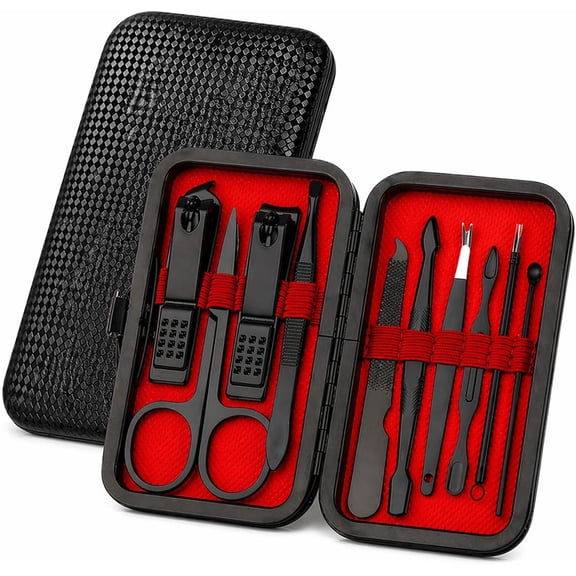 10 Piece Nail Clipper Set Manicure Pedicure Kit, Stainless Steel Nail Care Tools Grooming Kit with Case for Fingernails Toenails Travel Home Use