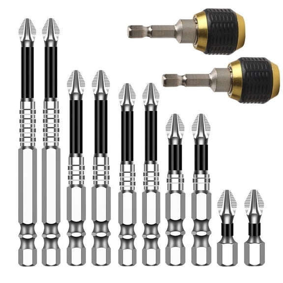 10-Piece Non-Slip for Screwdriver Bit Set with 2 Quick-Release Adapters, Alloy Steel Magnetic Drill Bits in 5 Sizes (25mm to 90mm) for Cordless Drills, Electric Drivers and Manual Tools, Home