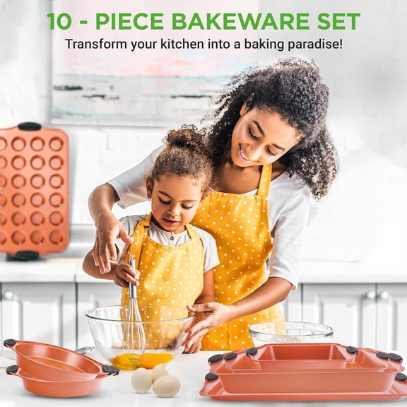 10-Piece Nonstick Baking Pans Set - Bakeware Sets for Cookies, Cakes, & Roasting - Includes Cookie Sheet, Muffin Pan, Cake Pan, & Pizza Pans