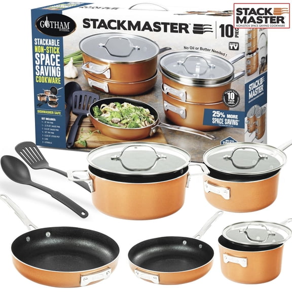 10-Piece Nonstick Stackable Cookware Set, Pots & Pans Set