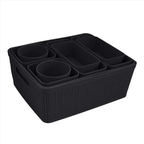 10 Piece Organizing Set | Multiple Size Bins | Multipurpose | Office | Desk | Dorm | Bathroom | Storage Basket | Small Items | Accessories | Black