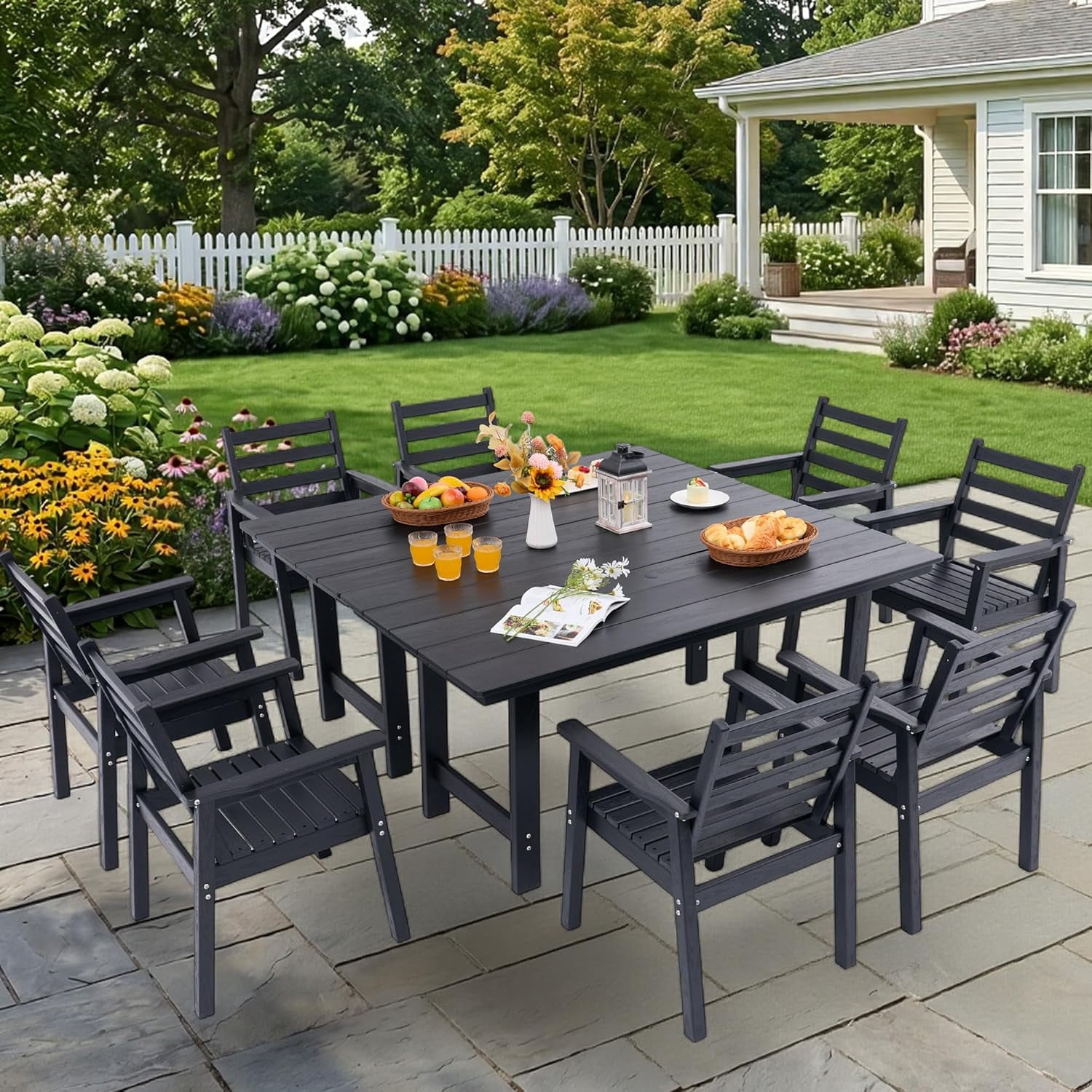 heavy duty patio table with umbrella hole 47'' Picnic Round Hole, Expanded Meta Outdoor Metal Dining Table Park Bench Set, Steel Mesh Outdoor Patio Furniture for Garden, Lawn, Patio, Porch, Park resistant steel frame and weather FUFU&GAGA 71 in. Outdoor Patio