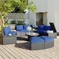 thumbnail image 1 of 10 Piece Outdoor Half-Moon Furniture Set, Wicker Sectional Conversation Set with 2 Storage Box and Glass Coffee Table, Waterproof Patio Curved Sofa Set with Cushions, Blue, 1 of 8