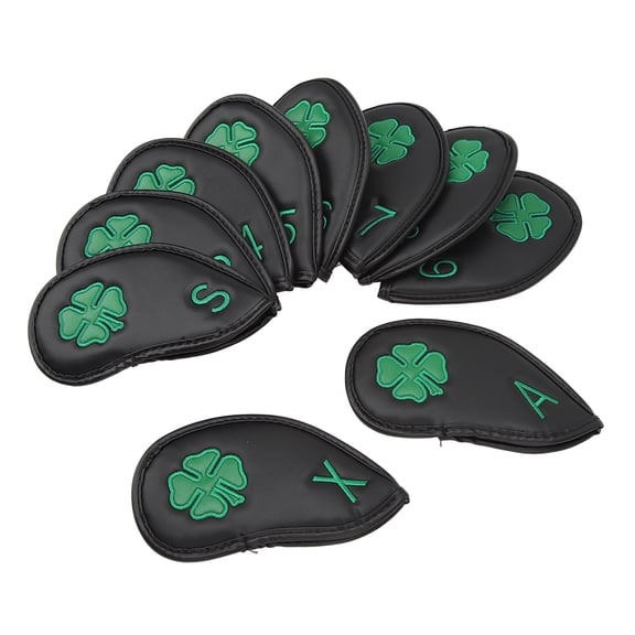 10-Piece PU  Iron Head Cover Set with Four Leaf Clover Pattern - Waterproof Protective Case for 4-9, A, P, S, X Clubs 10 PCS Most