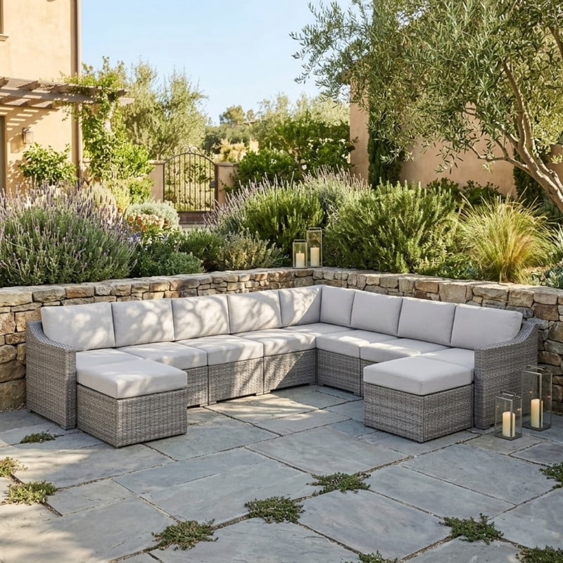 10 Piece Patio Conversation Set,All-Weather Patio Furniture Set,Rattan Wicker Outdoor Sectional Sofa with Thick Cushions